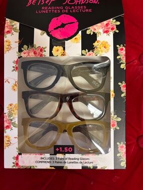 Betsey Johnson Designer 3 Pairs Of Fashion Reading Glasses +2.00 New